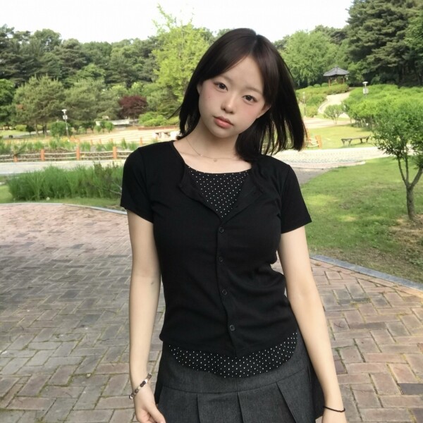 틴스튜디오,keemy 도트 레이어드 반팔 가디건